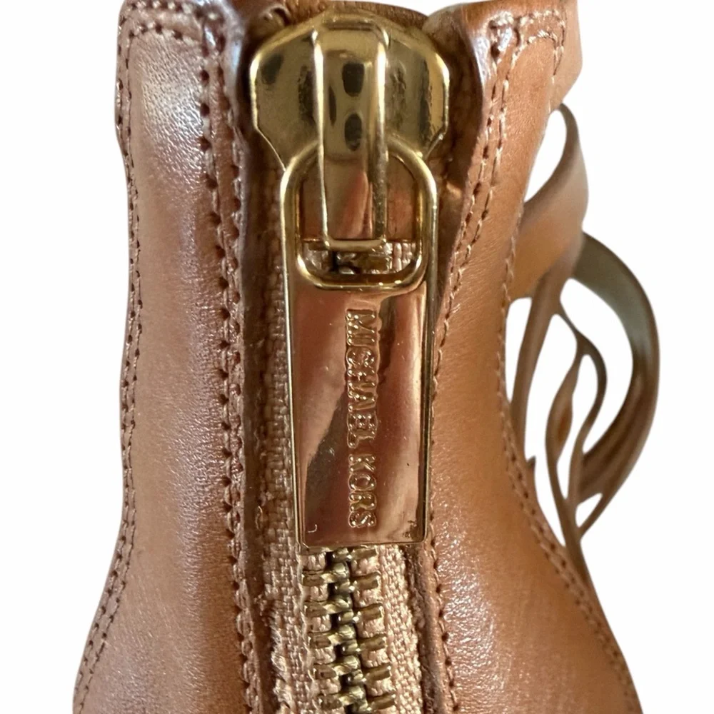 Michael Kors Brown Leather Strappy Stiletto Heels Sandals Size 10 Buckle Zip